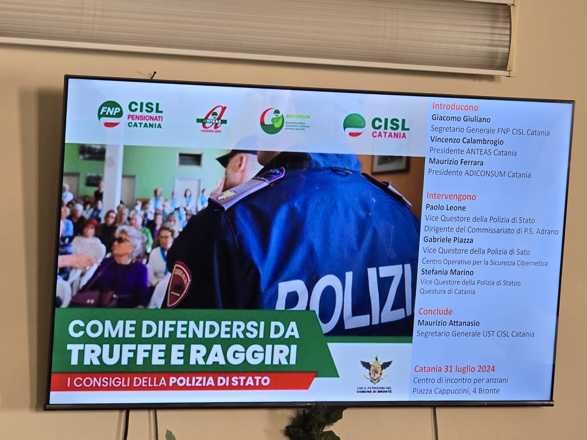 Conferenza a Bronte assieme alla Polizia di Stato